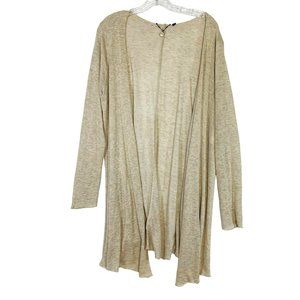 BKE Boutique Womens Maxi Cardigan Sweater Size L Beige Open Front Long Lagenlook